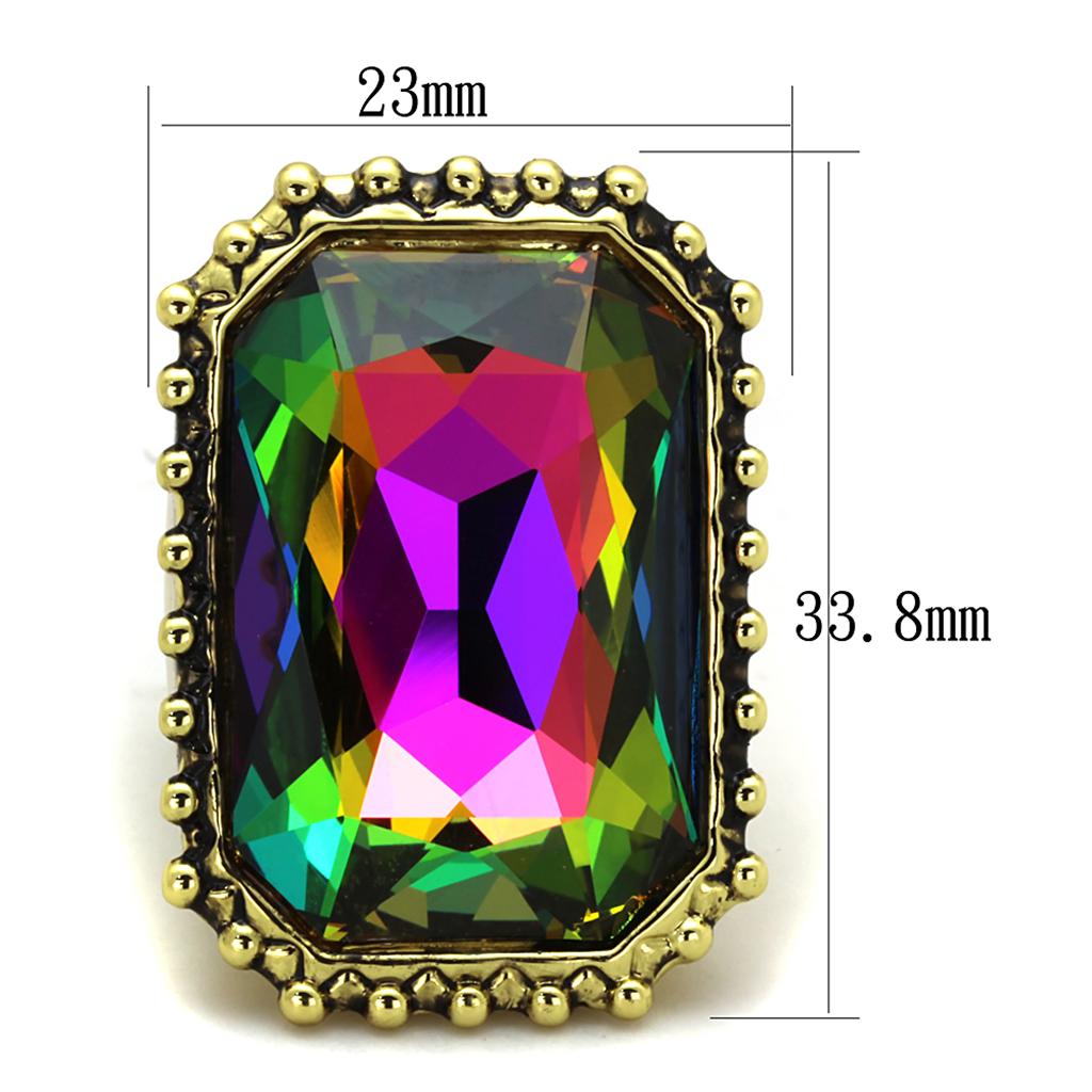 LO3531 - Gold Brass Ring with Top Grade Crystal in Peacock