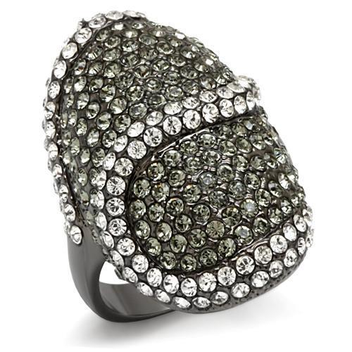 LO1626 - TIN Cobalt Black Brass Ring with Top Grade Crystal  in Black